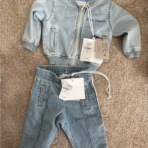 Palm Angels Kids Light Blue Jean Jacket and Pants